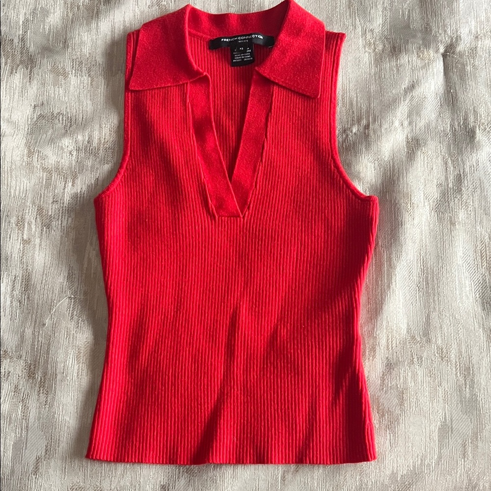 French Connection Vibrant Red Collared Top